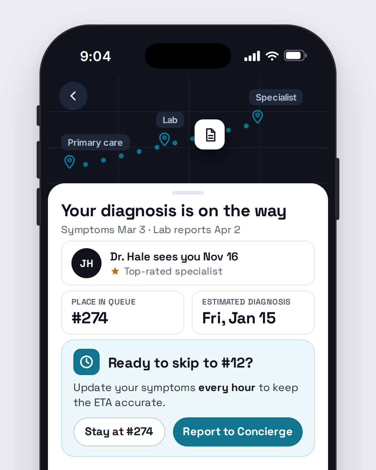 Diagnosis app skips the queue if you report hourly.